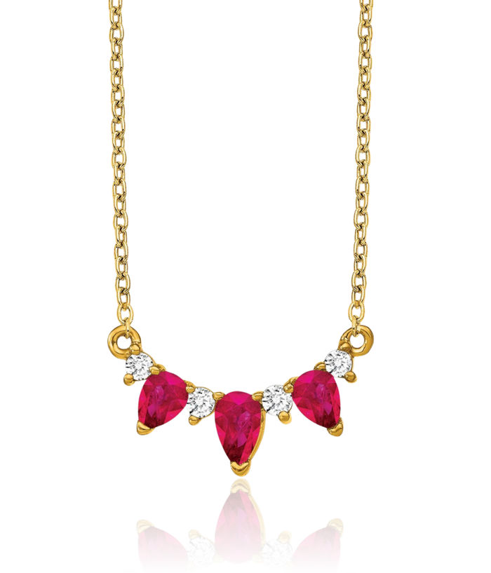 14K Solid Yellow Gold Red Ruby Diamond Necklace Chain Gemstone Pendant Charm