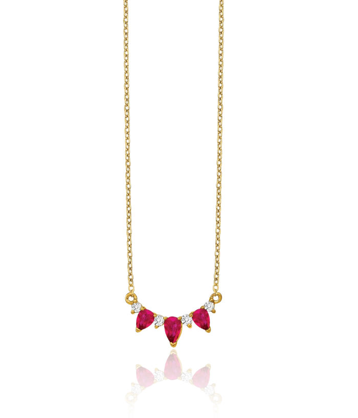 14K Solid Yellow Gold Red Ruby Diamond Necklace Chain Gemstone Pendant Charm
