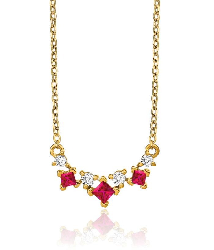 14K Solid Yellow Gold Red Ruby Diamond Necklace Chain Gemstone Pendant Charm