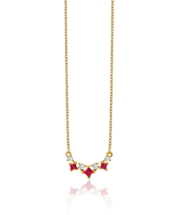 14K Solid Yellow Gold Red Ruby Diamond Necklace Chain Gemstone Pendant Charm