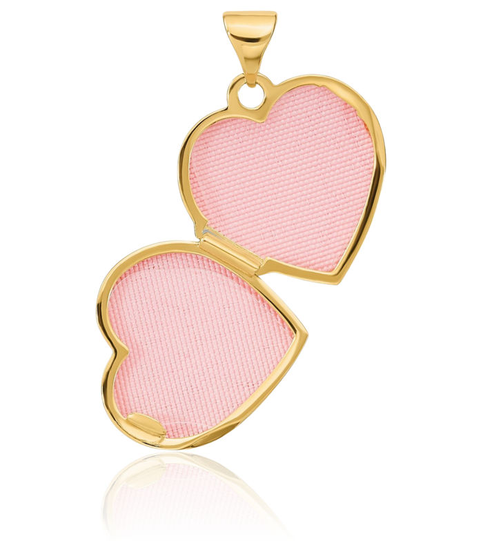 14K Solid Yellow Gold Red Ruby Heart Personalized Photo Locket Necklace Picture Pendant Charm