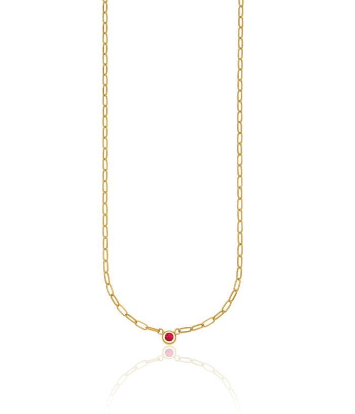 14K Solid Yellow Gold Red Ruby Oval Link Necklace Chain Gemstone Pendant Charm