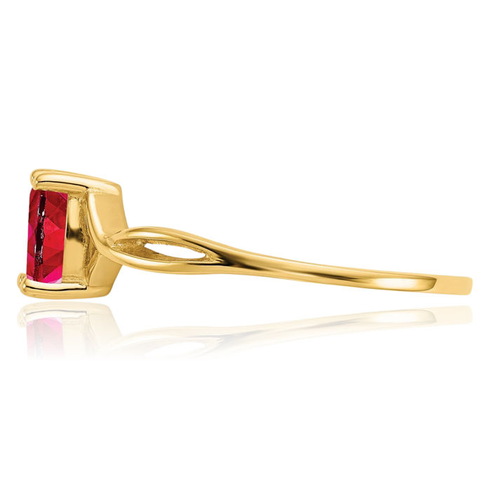 14K Solid Yellow Gold Red Ruby Ring July Birthstone Jewelry