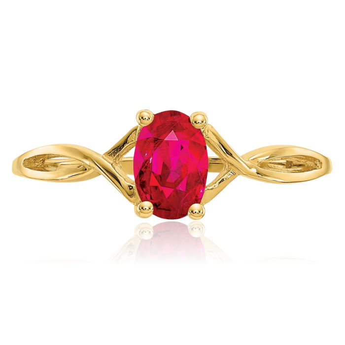 14K Solid Yellow Gold Red Ruby Ring July Birthstone Jewelry