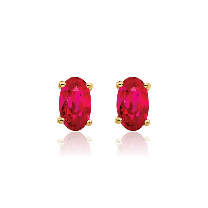 14K Solid Yellow Gold Red Ruby Studs Gemstone Solitaire Earrings July Birthstone Jewelry