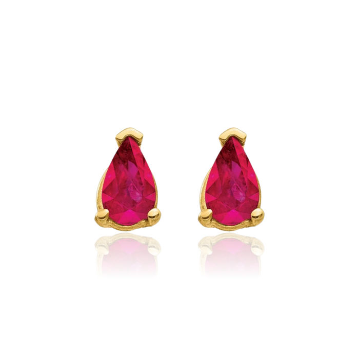 14K Solid Yellow Gold Red Ruby Studs Pear Teardrop Gemstone Solitaire Earrings July Birthstone Jewelry