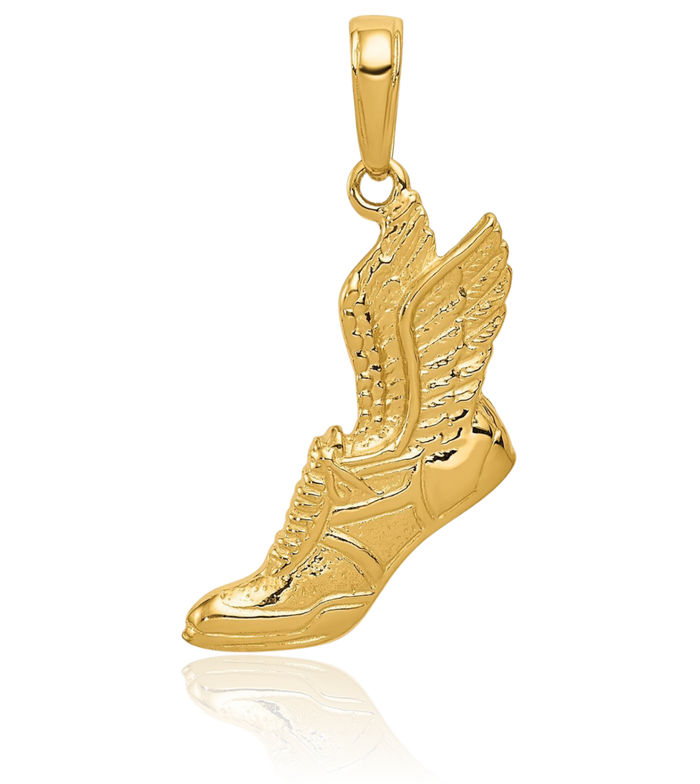 14K Solid Yellow Gold Running Shoe Necklace Charm Sports Pendant