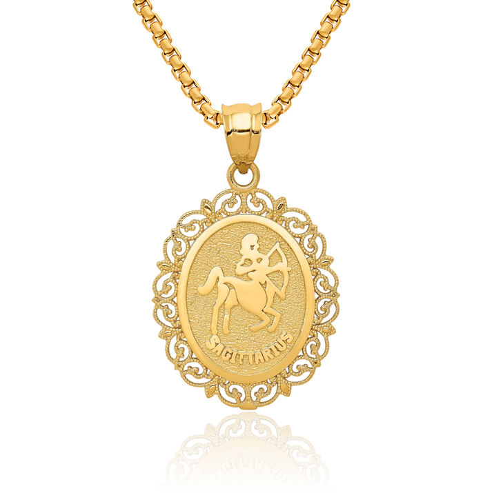 14K Solid Yellow Gold Sagittarius Zodiac Necklace Archer Horoscope Pendant November December Birthday Charm Astrology Jewelry