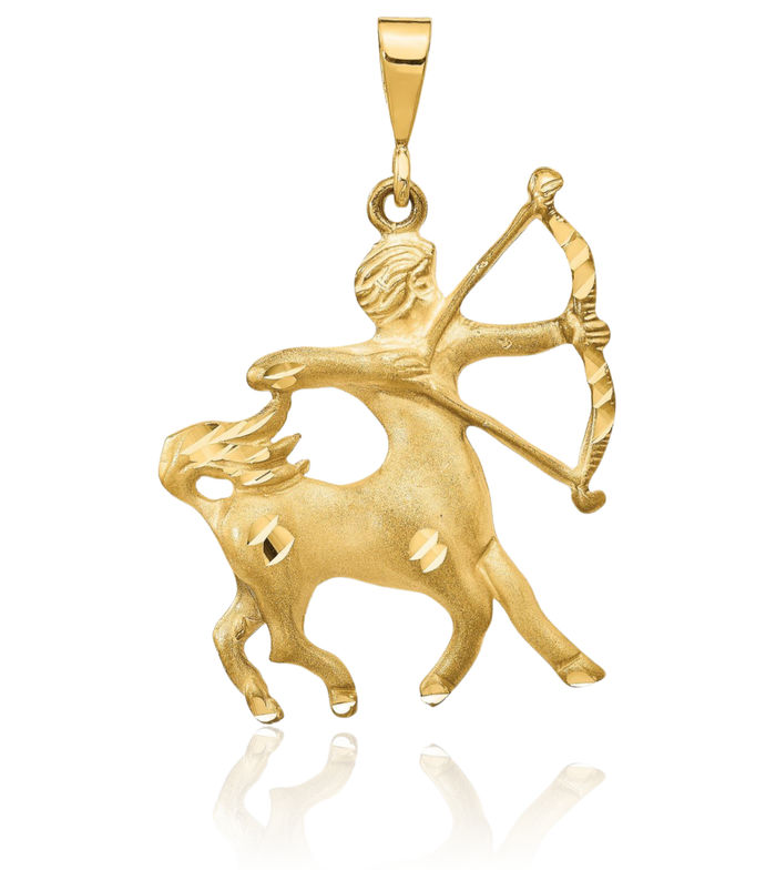 14K Solid Yellow Gold Sagittarius Zodiac Necklace Archer Horoscope Pendant November December Birthday Charm Astrology Jewelry