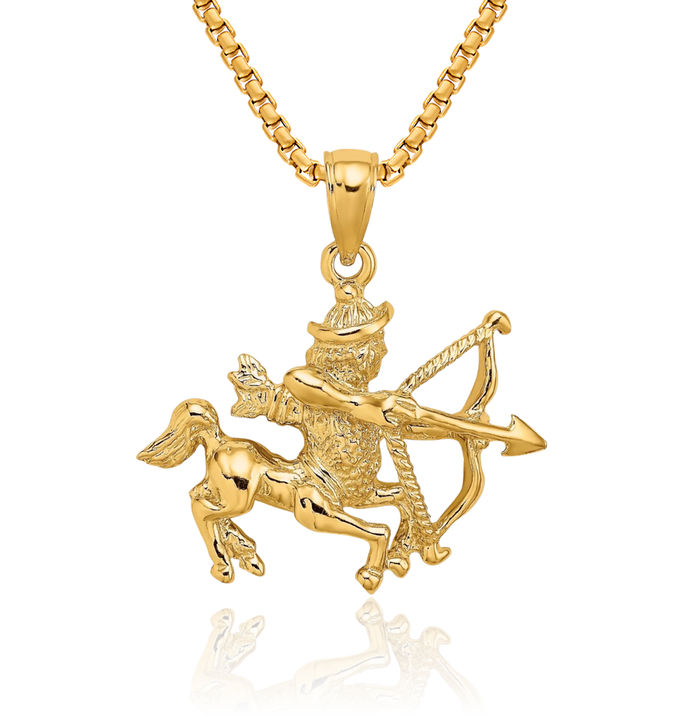 14K Solid Yellow Gold Sagittarius Zodiac Necklace Archer Horoscope Pendant November December Birthday Charm Astrology Jewelry