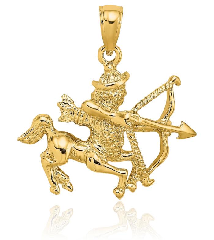 14K Solid Yellow Gold Sagittarius Zodiac Necklace Archer Horoscope Pendant November December Birthday Charm Astrology Jewelry