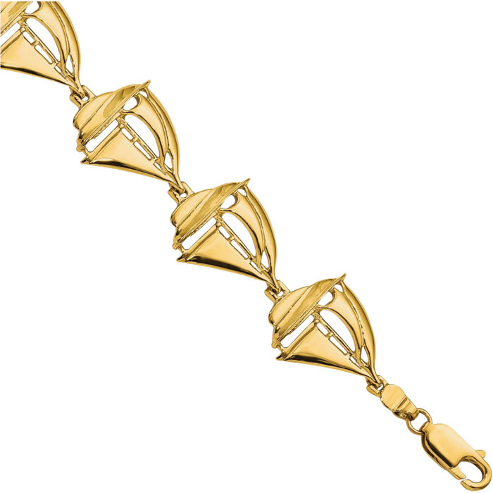 14K Solid Yellow Gold Sailboat Chain Charm Bracelet