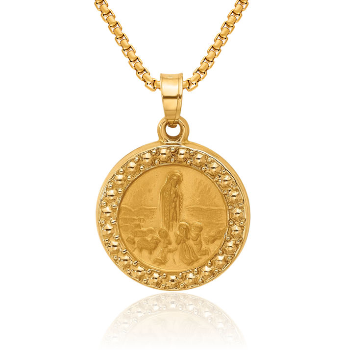 14K Solid Yellow Gold Saint Anthony Medal Circle Round Necklace Chain Pendant Charm