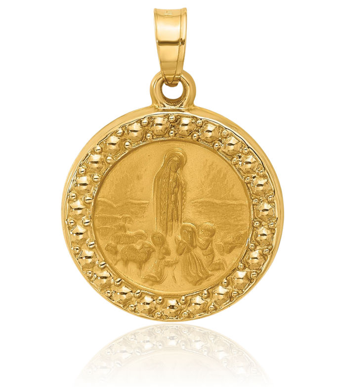 14K Solid Yellow Gold Saint Anthony Medal Circle Round Necklace Chain Pendant Charm