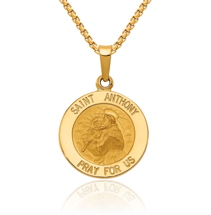 14K Solid Yellow Gold Saint Anthony Medal Necklace Chain Pendant Charm