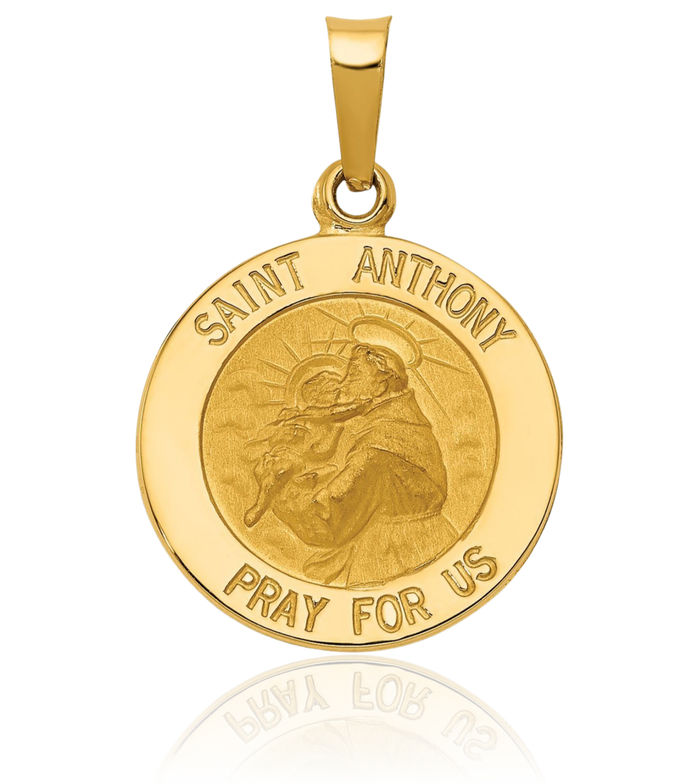 14K Solid Yellow Gold Saint Anthony Medal Necklace Chain Pendant Charm