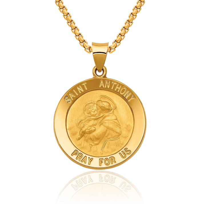 14K Solid Yellow Gold Saint Anthony Medal Necklace Chain Pendant Charm