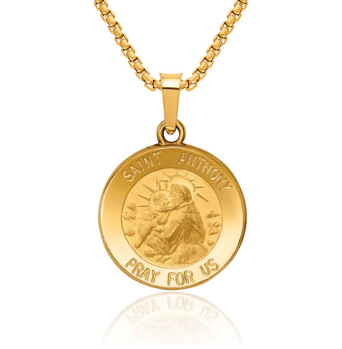 14K Solid Yellow Gold Saint Anthony Medal Necklace Chain Pendant Charm