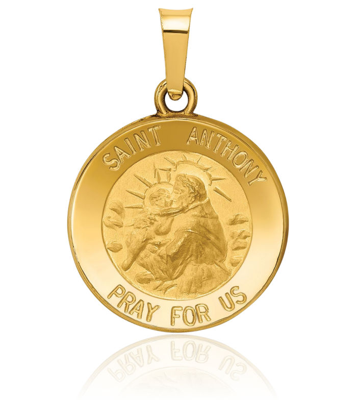 14K Solid Yellow Gold Saint Anthony Medal Necklace Chain Pendant Charm