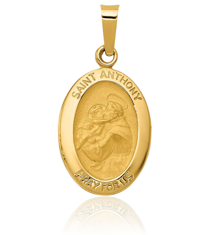 14K Solid Yellow Gold Saint Anthony Medal Necklace Chain Pendant Charm