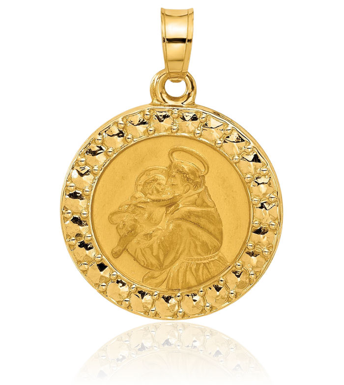 14K Solid Yellow Gold Saint Anthony Medal Necklace Chain Pendant Charm