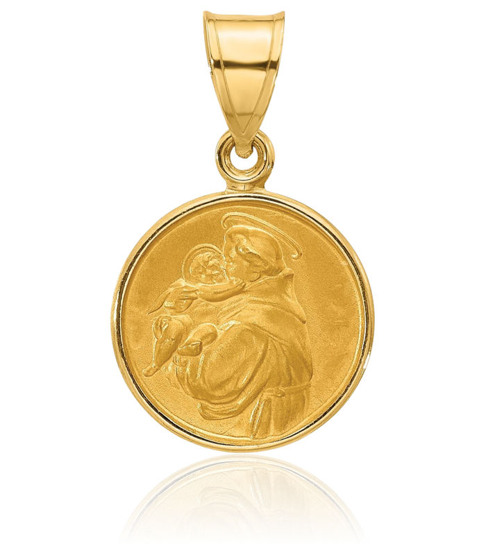 14K Solid Yellow Gold Saint Anthony Medal Necklace Chain Pendant Charm