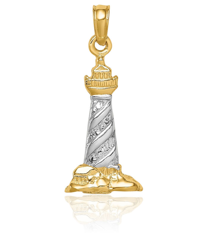 14K Solid Yellow Gold Saint Augustine Lighthouse Necklace Chain Pendant Charm August Birthstone Jewelry