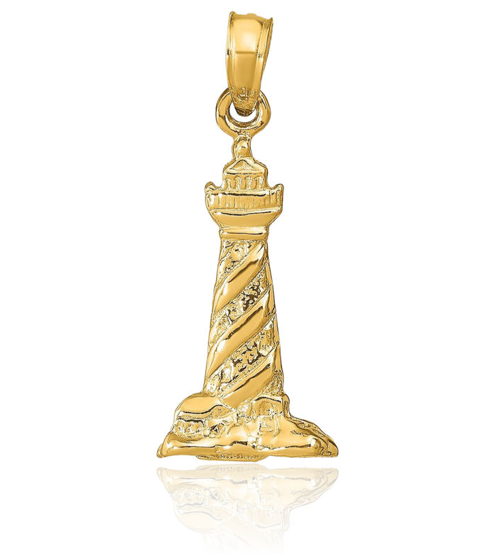 14K Solid Yellow Gold Saint Augustine Lighthouse Necklace Chain Pendant Charm August Birthstone Jewelry