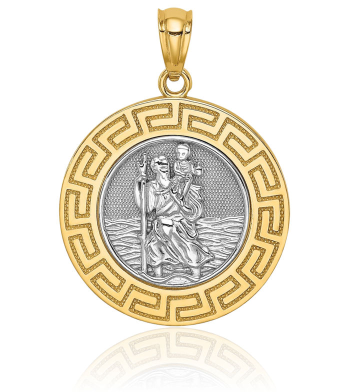 14K Solid Yellow Gold Saint Christopher Medal Patron of Travelers Athletes Protection Necklace Christian Religious Chain Pendant Faith Charm