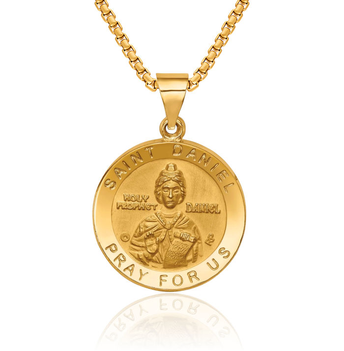 14K Solid Yellow Gold Saint Daniel Medal Necklace Chain Pendant Charm