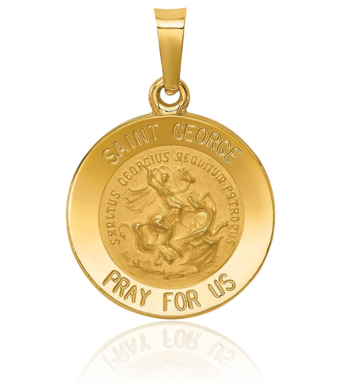 14K Solid Yellow Gold Saint George Medal Necklace Chain Pendant Charm