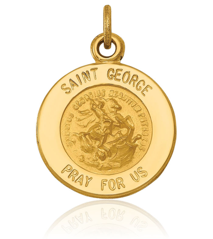 14K Solid Yellow Gold Saint George Medal Necklace Chain Pendant Charm