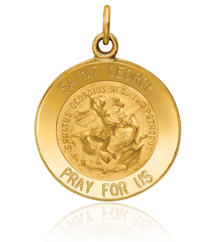 14K Solid Yellow Gold Saint George Medal Necklace Chain Pendant Charm
