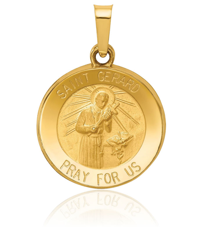 14K Solid Yellow Gold Saint Gerard Medal Necklace Chain Pendant Charm