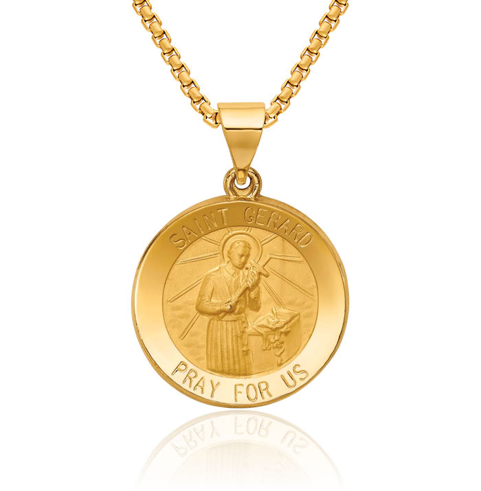 14K Solid Yellow Gold Saint Gerard Medal Necklace Chain Pendant Charm