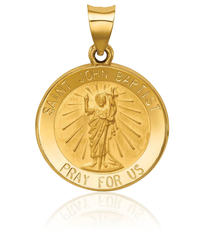 14K Solid Yellow Gold Saint John Baptist Medal Necklace Chain Pendant Charm