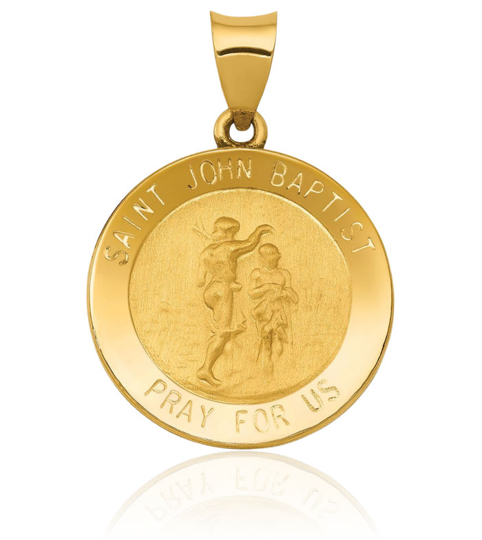 14K Solid Yellow Gold Saint John Baptist Medal Necklace Chain Pendant Charm