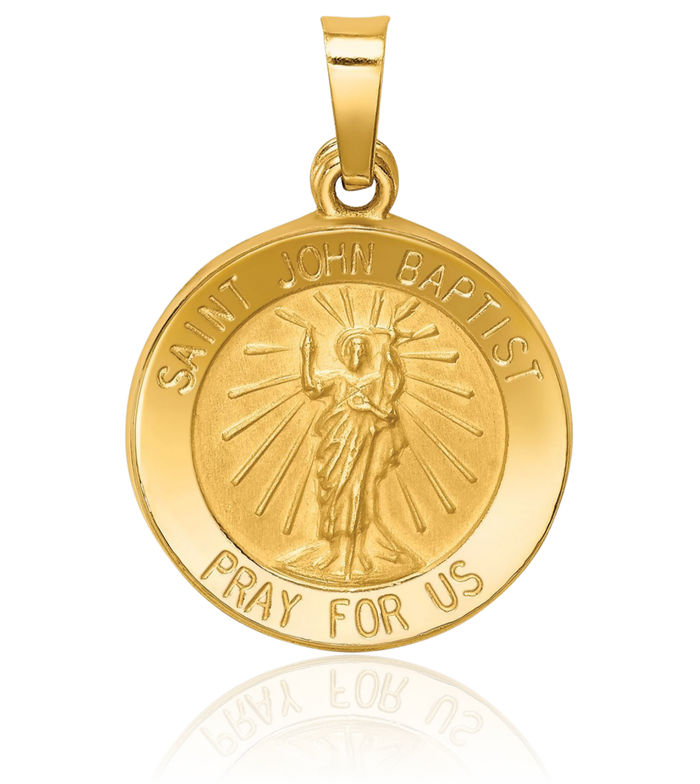 14K Solid Yellow Gold Saint John Baptist Medal Necklace Chain Pendant Charm