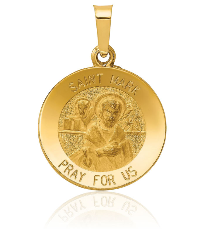 14K Solid Yellow Gold Saint Mark Medal Necklace Chain Pendant Charm