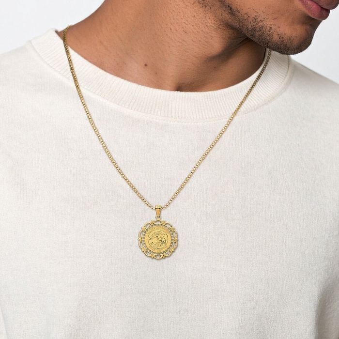 14K Solid Yellow Gold Saint Michael Medal Protects Us Patron Archangel Guardian Angel Wings Necklace Christian Religious Chain Pendant Faith Charm
