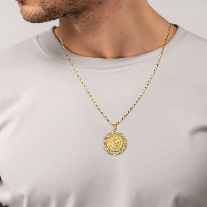 14K Solid Yellow Gold Saint Michael Medal Protects Us Patron Archangel Guardian Angel Wings Necklace Christian Religious Chain Pendant Faith Charm