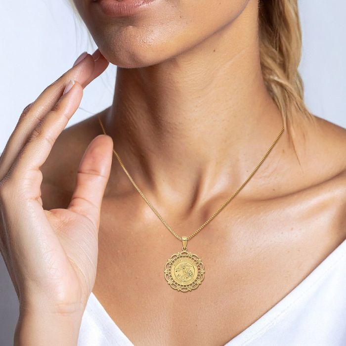 14K Solid Yellow Gold Saint Michael Medal Protects Us Patron Archangel Guardian Angel Wings Necklace Christian Religious Chain Pendant Faith Charm