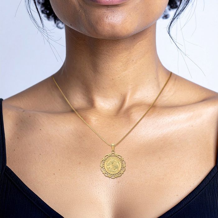 14K Solid Yellow Gold Saint Michael Medal Protects Us Patron Archangel Guardian Angel Wings Necklace Christian Religious Chain Pendant Faith Charm