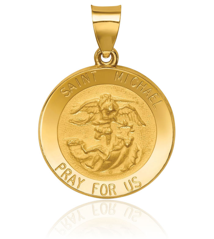 14K Solid Yellow Gold Saint Michael Medal Protects Us Patron Archangel Guardian Angel Wings Necklace Christian Religious Chain Pendant Faith Charm