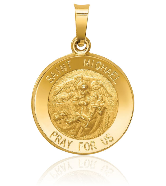 14K Solid Yellow Gold Saint Michael Medal Protects Us Patron Archangel Guardian Angel Wings Necklace Christian Religious Chain Pendant Faith Charm