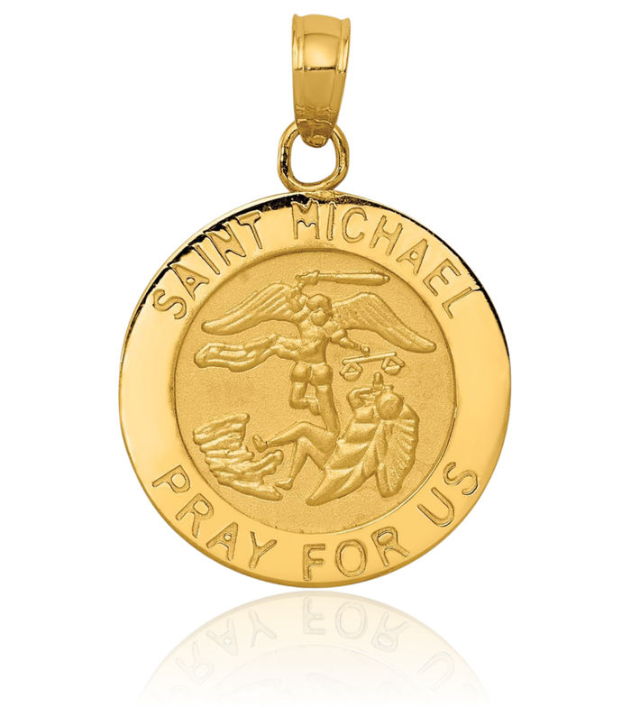 14K Solid Yellow Gold Saint Michael Medal Protects Us Patron Archangel Guardian Angel Wings Necklace Christian Religious Chain Pendant Faith Charm