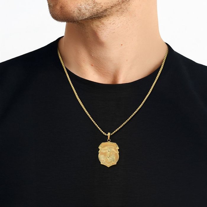 14K Solid Yellow Gold Saint Michael Protect Us Medal Protects Patron Archangel Guardian Angel Wings Necklace Christian Religious Chain Pendant Faith Charm