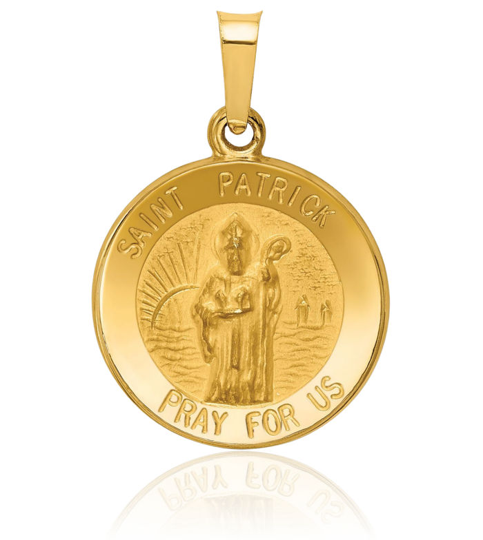 14K Solid Yellow Gold Saint Patrick Medal Necklace Chain Pendant Charm