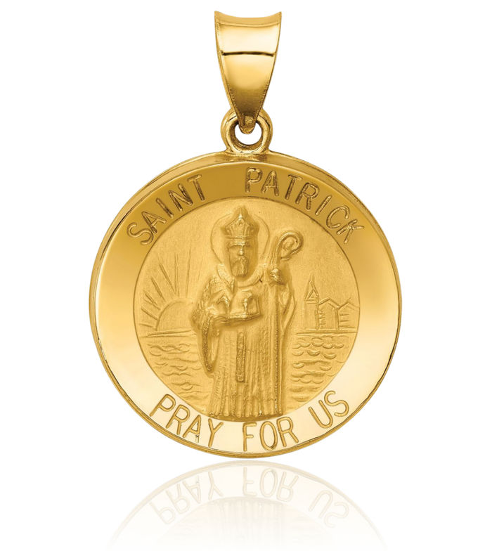 14K Solid Yellow Gold Saint Patrick Medal Necklace Chain Pendant Charm
