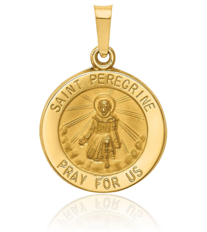 14K Solid Yellow Gold Saint Peregrine Medal Necklace Chain Pendant Charm